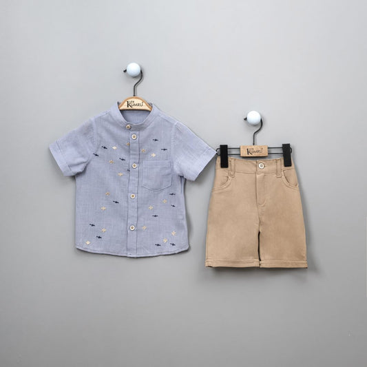 2-Piece Boys Patterned Shirt Set With Shorts 2-5Y