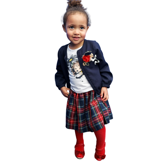Girls Set With Cardigan, Skirt And Long Sleeve Body size range from 1Y to 4Y