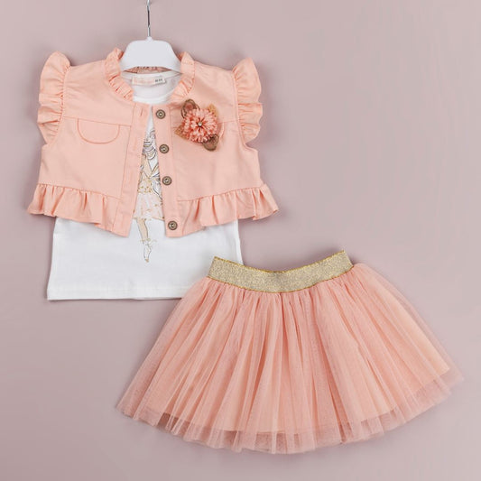 Girls 3-Piece Tulle Skirt Vest And T-Shirt Set 1-4Y