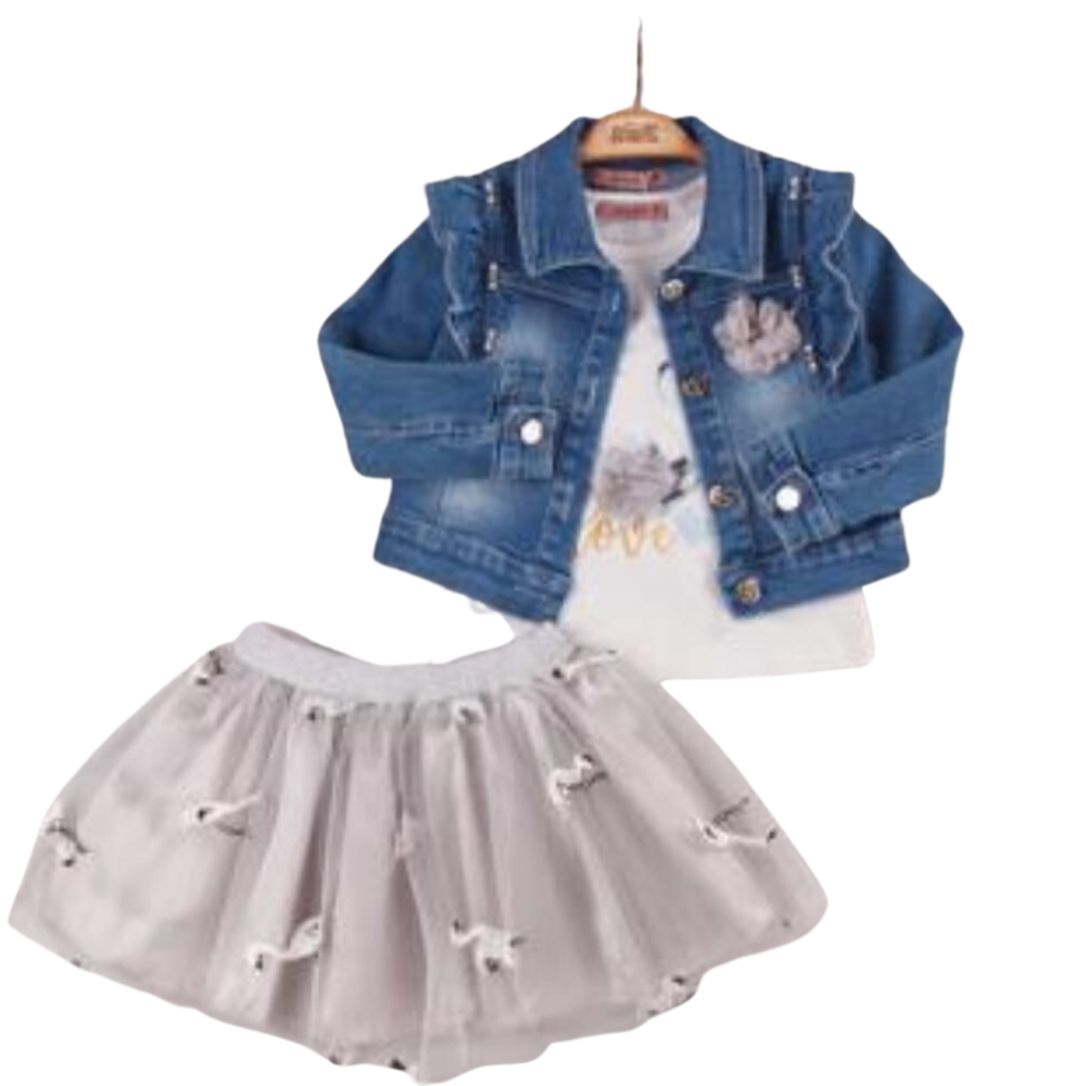 Denim Jacket,t-shirt and skirt for girl's sizes from 2Y to 5Y