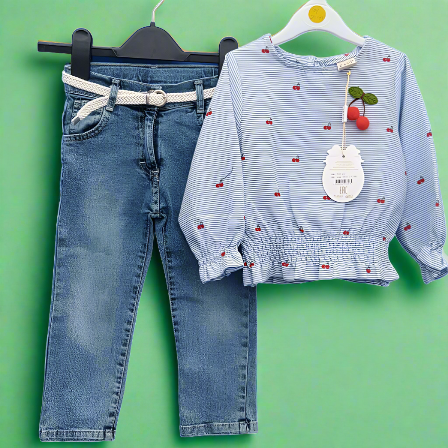 Girls full sleeve top with denim 2Y to 5Y