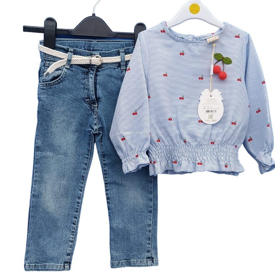 Girls full sleeve top with denim 2Y to 5Y