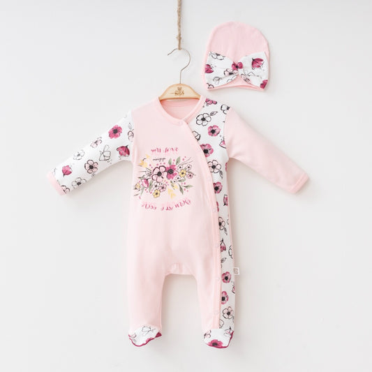 Baby girl, sleepsuit with hat for NB to 9M