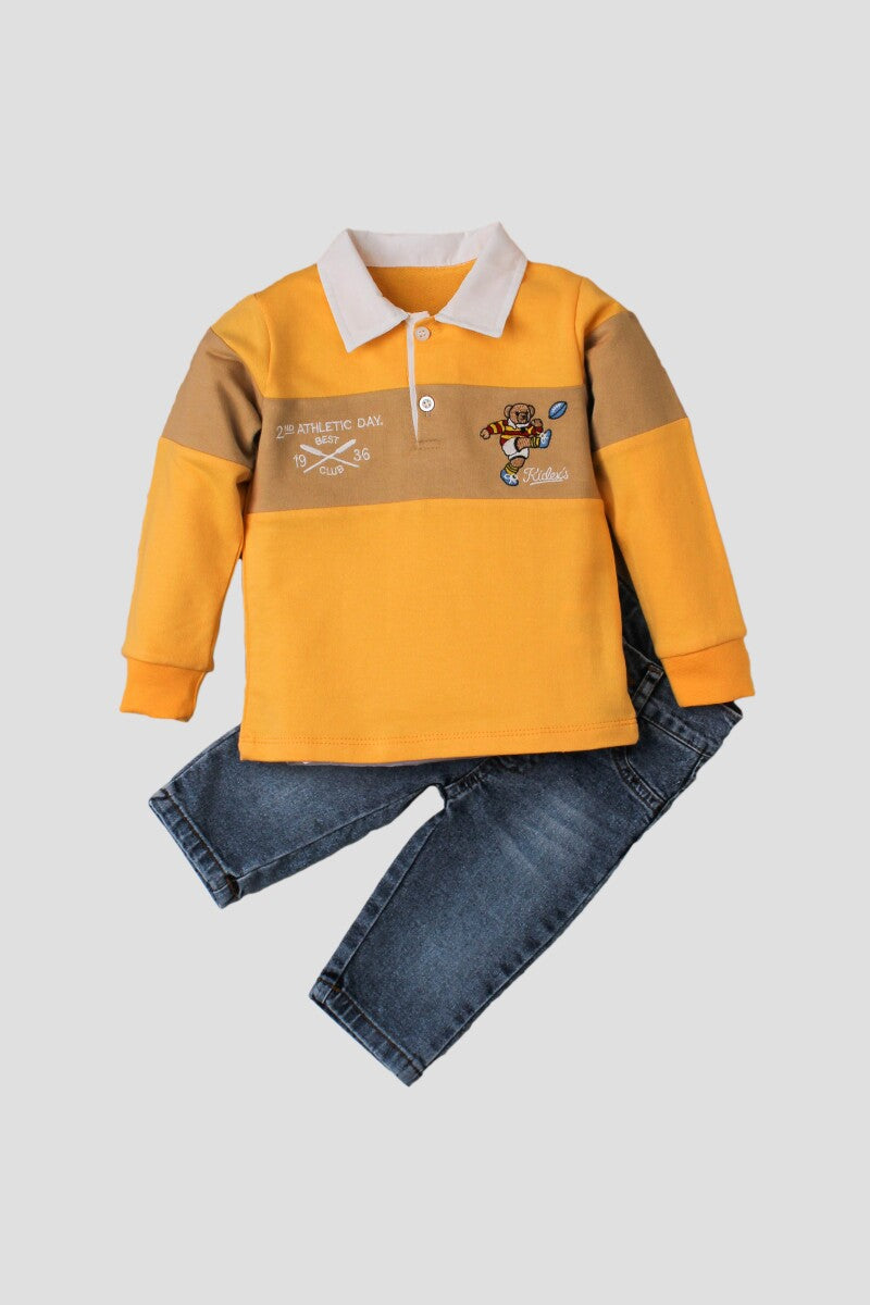 Boy's track suit 2 pc denim trouser 9M to 24M Mustard