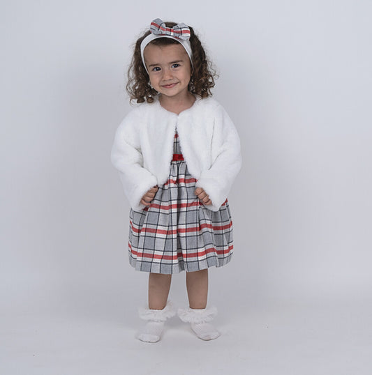 Girl's fur jacket, head band and dress sizes from 6M to 36M