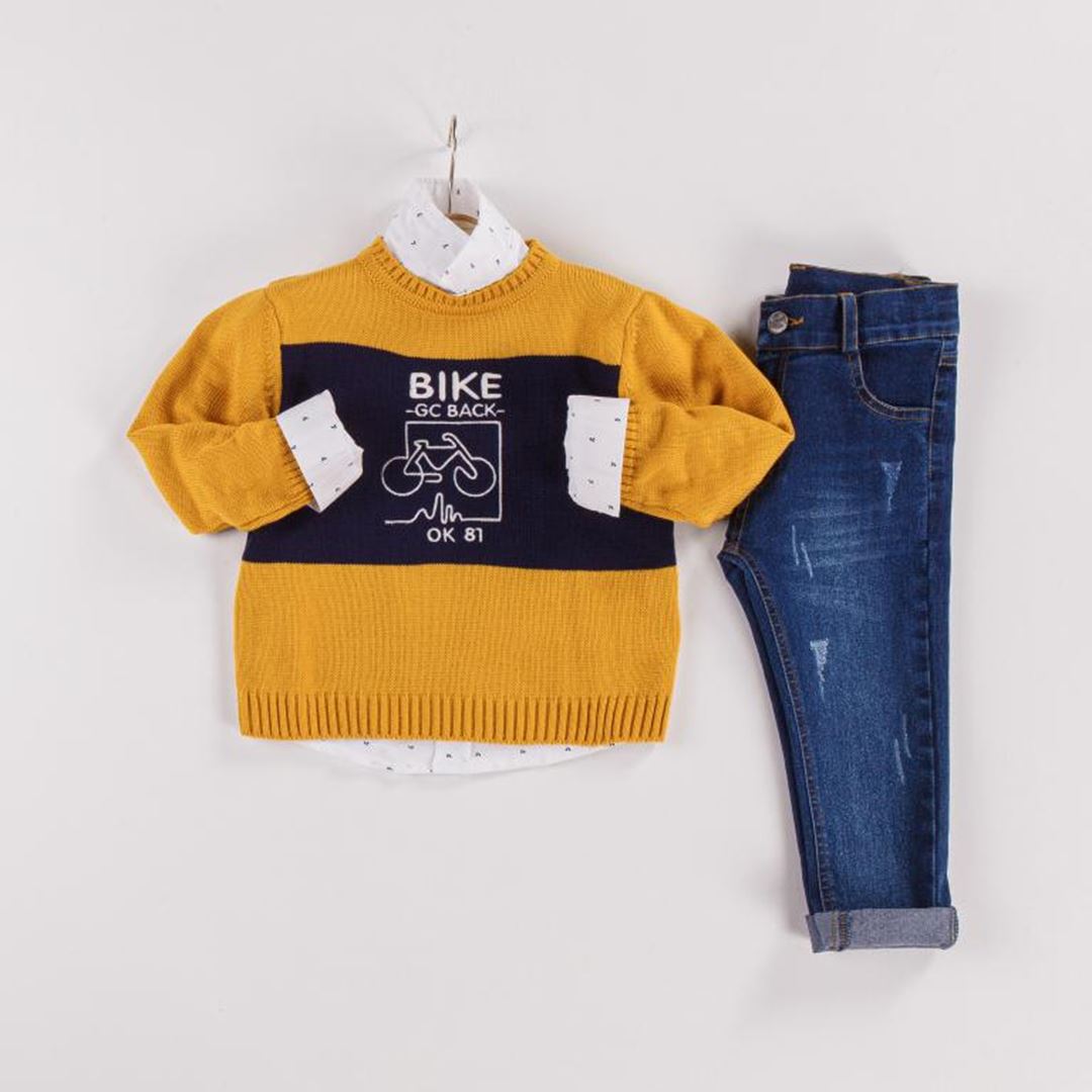 Boys Set With Knitwear Sweater, Jeans And Shirt sizes range from 2Y to 6Y