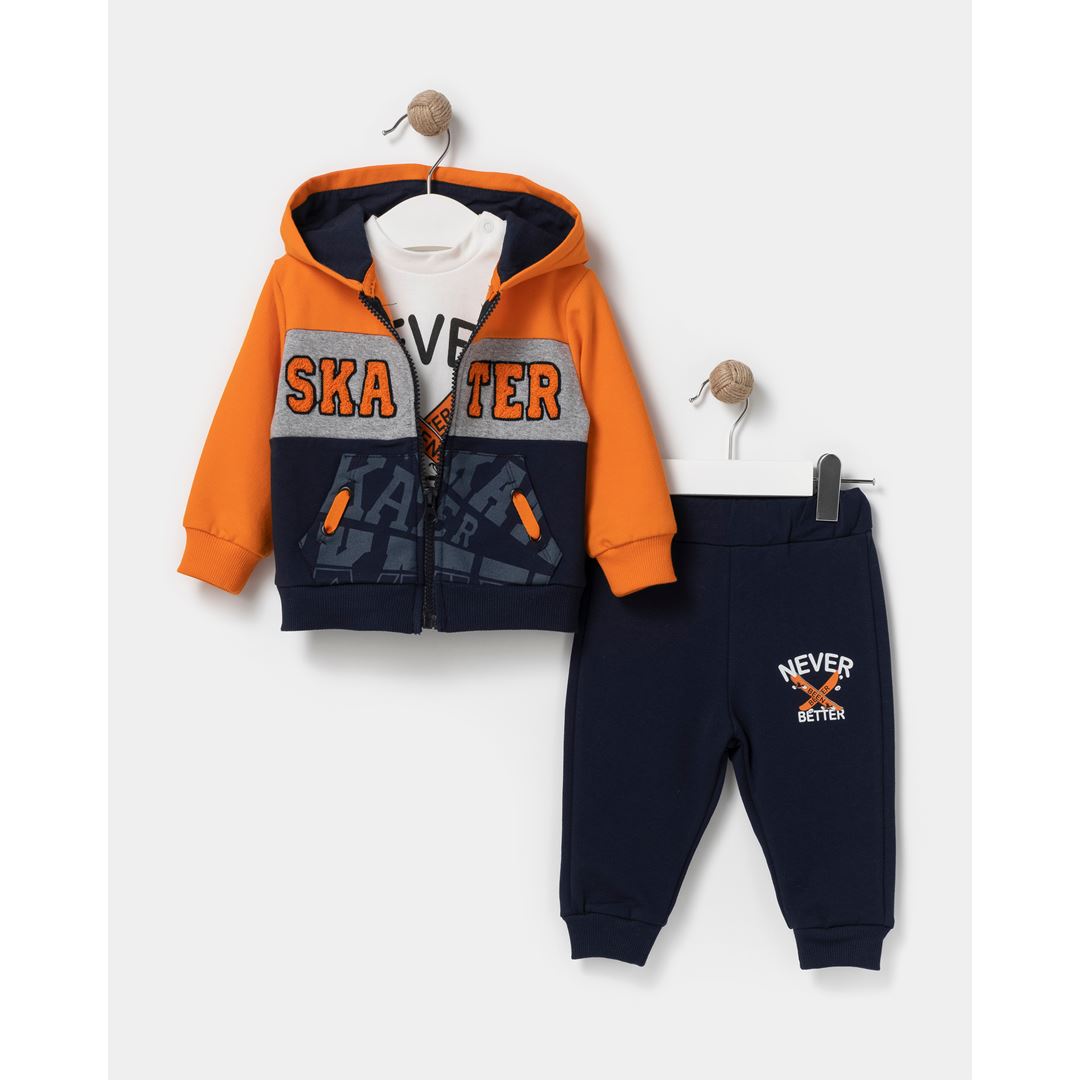 Baby Boys Set With Cardigan, Long Sleeve T-Shirt And Sweatpants sizes range from 9M to 24M