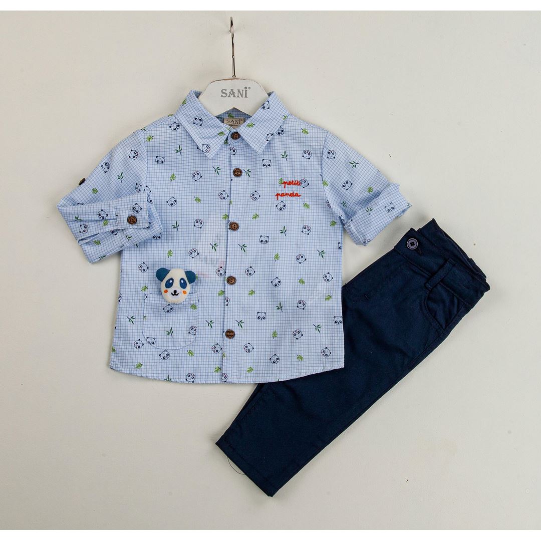 Baby Boys Patterned Shirt Set With Pants 9-24M