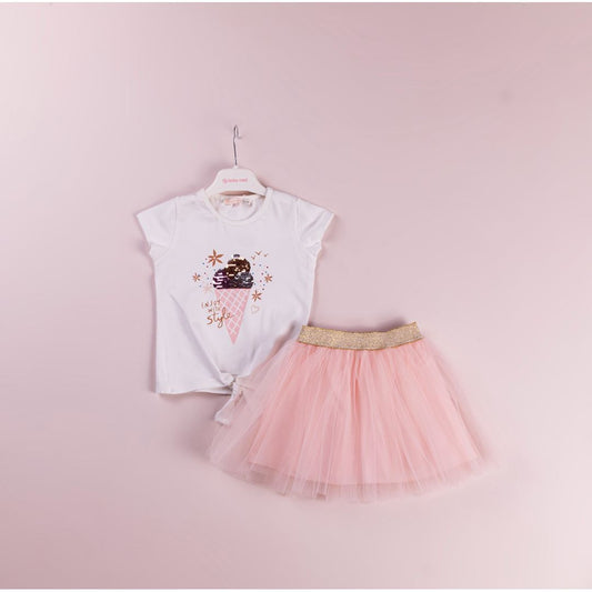 Girls 2-Piece Tulle Skirt And Printed T-Shirt Set sizes from 1Y to 4Y