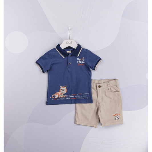 Baby boy short sleeve polo shirt with trouser sizes from 9M to 24M