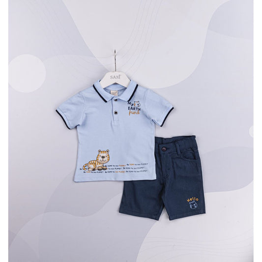 Baby boys short sleeve polo shirt with trouser sizes from 9m to 24m