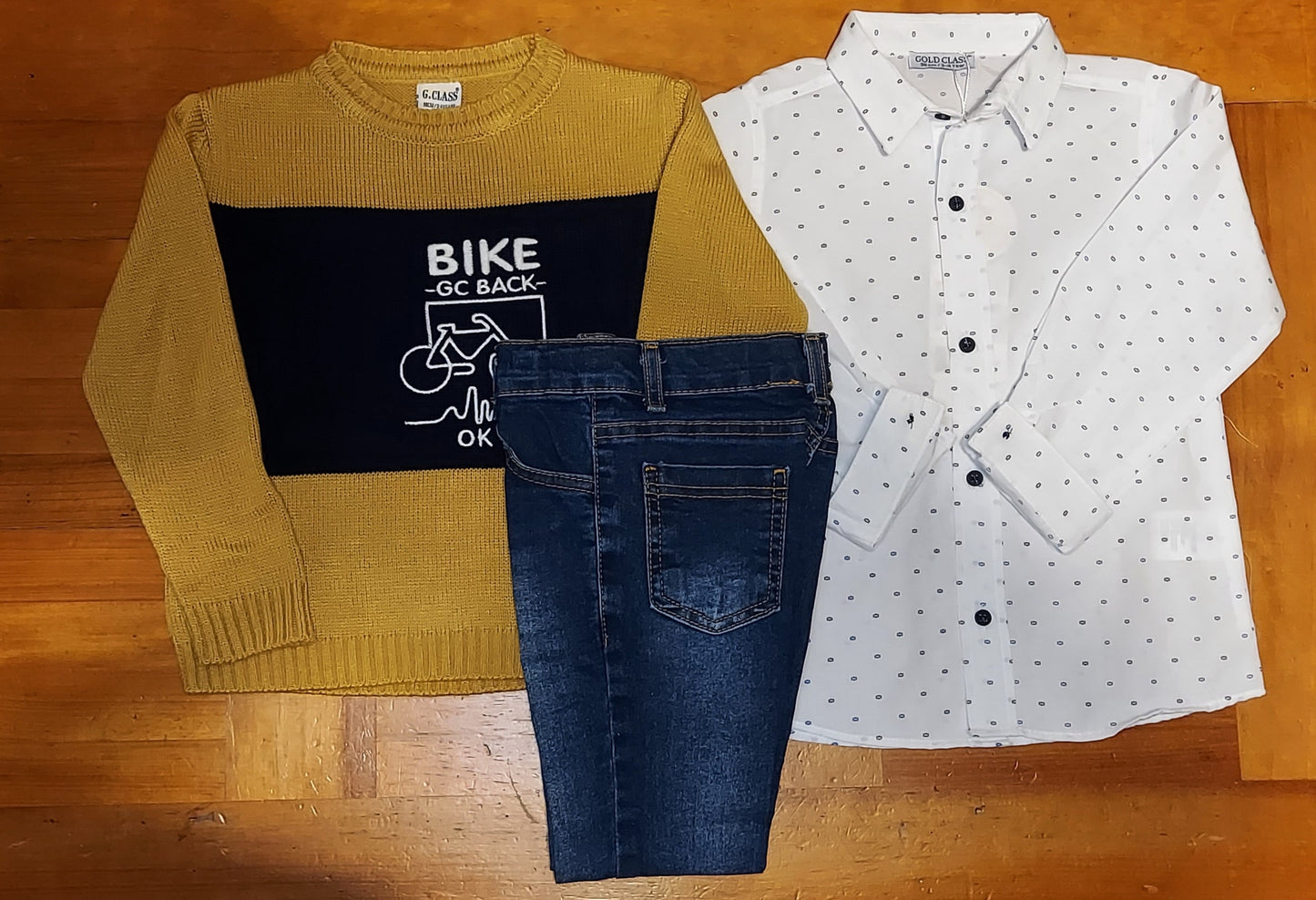 Boys Set With Knitwear Sweater, Jeans And Shirt sizes range from 2Y to 6Y