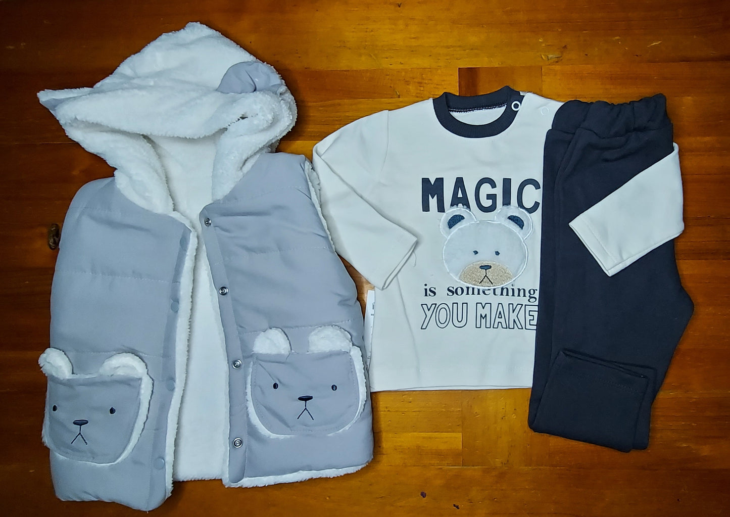 Baby Boys Set With Teddy Bear Jacket, Body And Pants, Sizes from 6M to18M