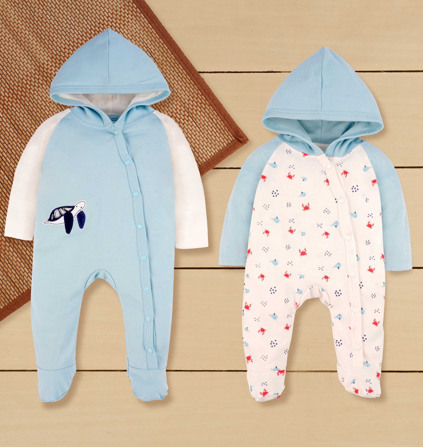 Organic cotton 2 PC HOODED SLEEP SUIT JONAS Boy's sizes range from NB to 24M