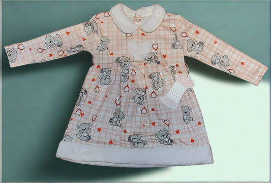 Baby Girl Dress With Plush Bear Printed sizes range from 9M to 24M