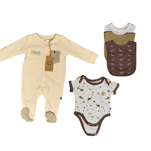 Organic cotton 5 pc set sleepsuit, vest and bibs sizes from 6M to 24M